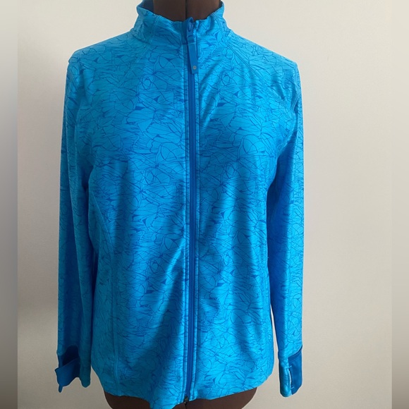 đź’™MONDETTAđź’™Zip up active sweater in blue with pattern. Size XL. Never Worn! - Picture 3 of 12